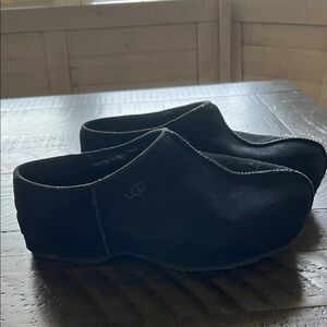 UGG Black Suede Slip-On Clogs
